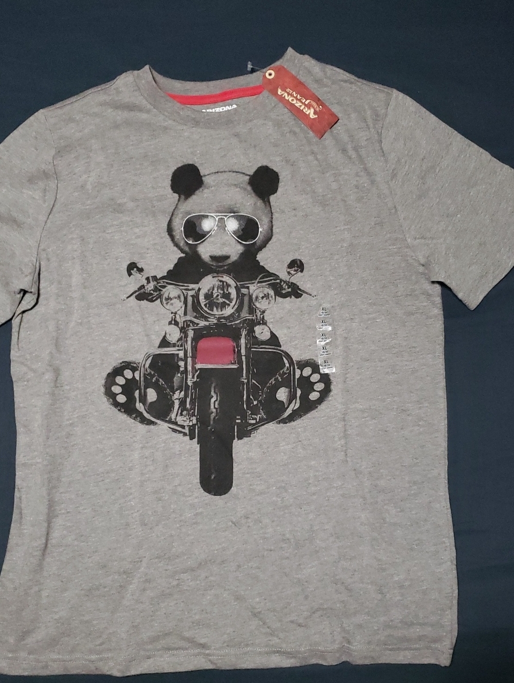 NWT-Kids Gray Graphic T-Shirt with Panda Motorcycle Print Size XL 18/20